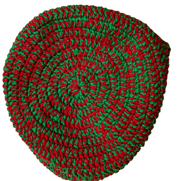 Handcrafted Red Green Crochet Bag Hand Crafted Knit Shoulder Bag Christmas Tote - Picture 6 of 12